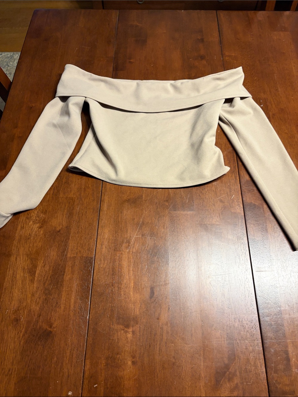 Abercrombie & Fitch Off-Shoulder Cropped Top in Beige
